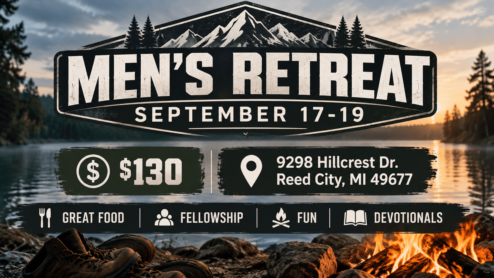 Men's Retreat September 17-19 event flyer